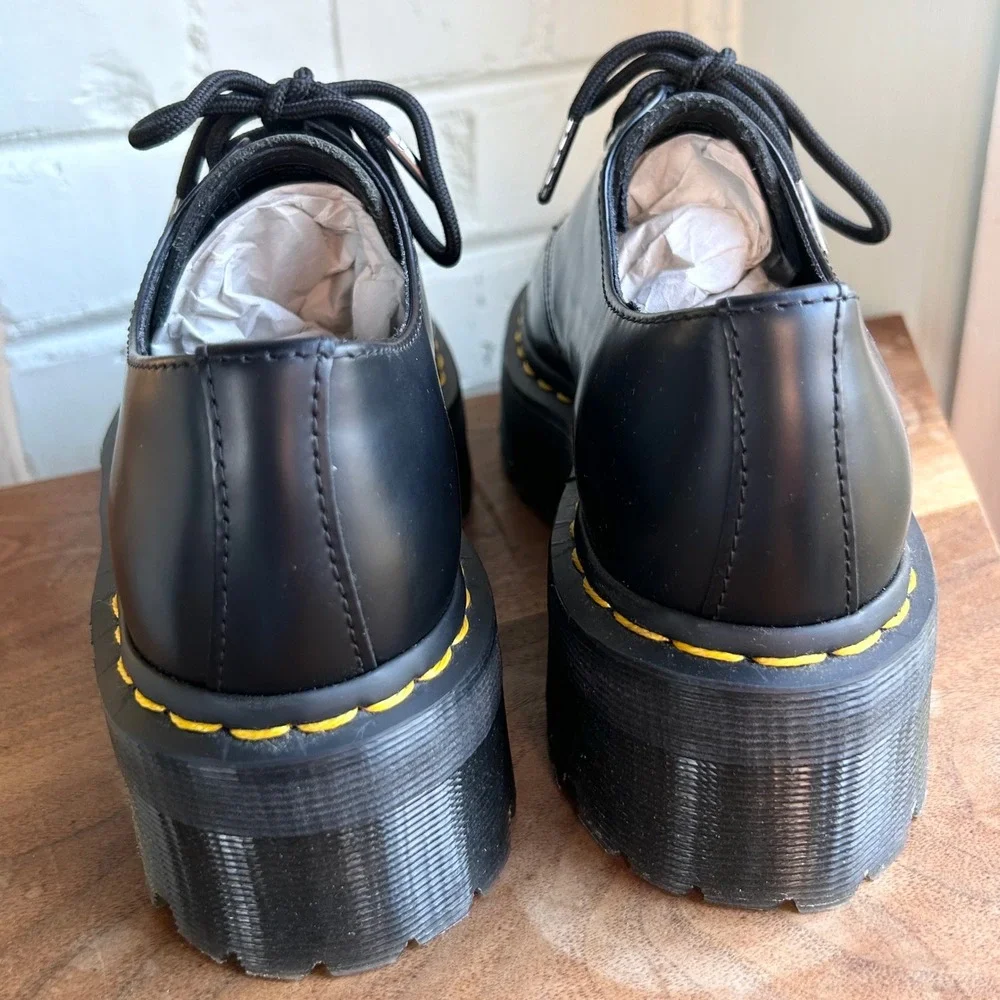 Dr. Martens 1461 Smooth Leather Platform Shoes Black Polished Women's 7‎ EU 38